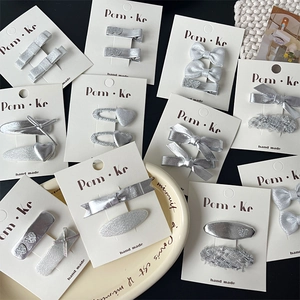 Lot de Barrettes à Cheveux Coeur Noeud en Similicuir Argenté Fait à la Main Épingles à Cheveux Pailletées en Alliage pour Filles Accessoires de Cheveux Minimalistes
