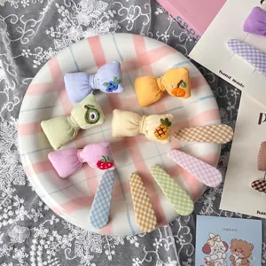 Lot de barrettes à cheveux brodées de fruits et motifs à carreaux pour fillettes