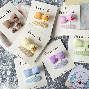 Lot de barrettes à cheveux brodées de fruits avec nœud à carreaux pour filles et enfants