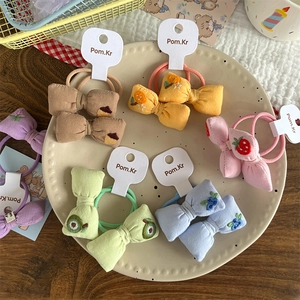 Cute Fabric Bow Hair Ties Fruit Embroidery High Elastic Hair Scrunchies For Kids Girls Handmade Strawberry Avocado Ponytail Holder