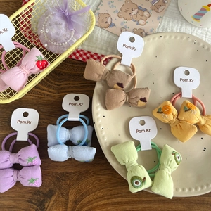 Set of 6 colorful floral and fruit embroidered fabric hair ties for women and kids