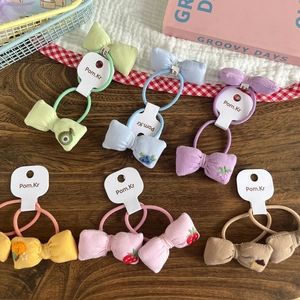 Set of 6 colorful floral and fruit embroidery high-elastic bow hair ties for girls