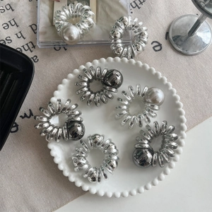 Chouchous Spirale Fil de Téléphone Grande Künstliche Perle Boule Métallique Élastiques Cheveux Sans Traces Transparents Pour Femmes