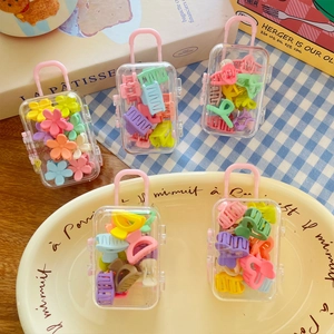 Ensemble de Mini Pinces à Cheveux pour Enfants Couleur Macaron Plastique Résine Forme Cœur Fleur Carré Barrettes Avec Boîte de Rangement Bagages
