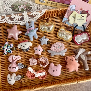 Accessoires Cheveux Faits Main Tissu Dessin Animé Animal Fruit Barrettes Élastiques Pour Filles Enfants Ours Lapin Étoile Cœur