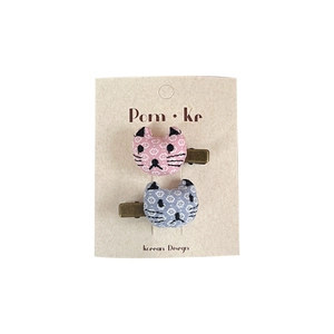 Barrettes à cheveux artisanales en tissu forme chat avec motifs floraux pour fille