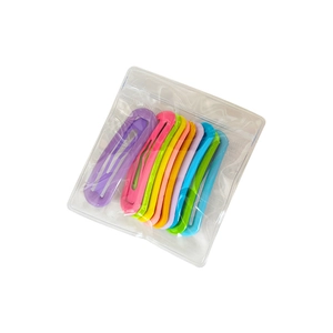 Set of colorful metal BB hair clips for girls in bright purple, pink, and blue shades