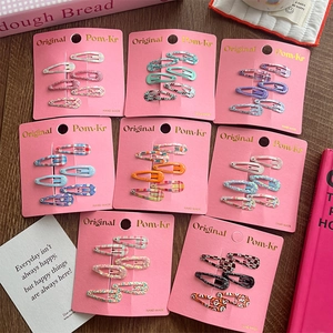 Koreanischer Stil Mini Bedruckte Glitzer BB Haarspangen Set Für Kinder Süße Blumen Karo Metall Haarnadeln Mädchen Schmuck