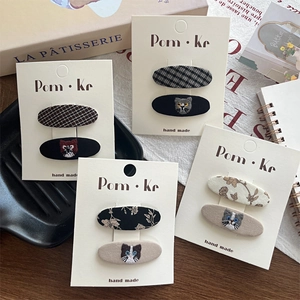 Barrettes à Cheveux en Tissu Brodé Chat pour Enfants Filles Motif à Carreaux Floral Barrettes Douces