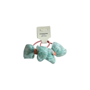 Floral chiffon bow hair scrunchies set in light green with pink elastic bands