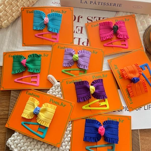 Korean Style Pleated Fabric Bow And Triangle Metal Hair Clips For Kids Girls Fashion Contrast Color Hair Barrettes Accessories