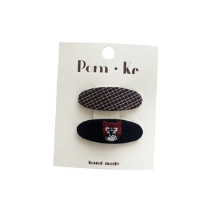Lot de deux barrettes d'automne avec motif à carreaux marron et broderie de chat mignon