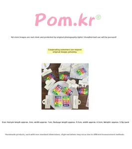 Detailed view of candy color hair clips set in transparent bag with dimensions and weight