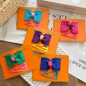 Five sets of stylish fabric bow hair clips and triangle hair pins in vibrant colors