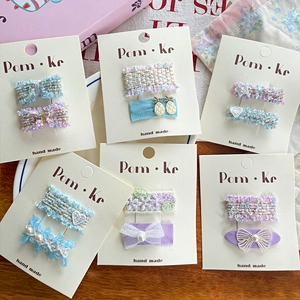 Lot de 12 barrettes à cheveux faites main avec dentelle et perles pour enfants