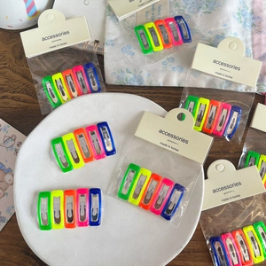 Five-piece set of colorful neon hair clips on a card, Korean style minimalist BB hairpins