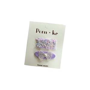 Ensemble fait main de barrettes pour enfants en tweed violet et nœud en dentelle