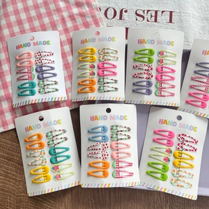 Colorful fruit pattern BB hair clips set with 10 pieces on cards for girls hair styling