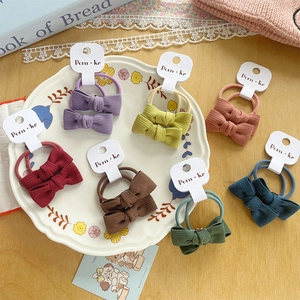Korean Style Fabric Bowknot Hair Ties For Girls Ribbed Fabric Bow Elastic Hair Bands Ponytail Holders Kids Hair Accessories