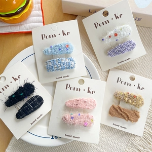 Ensemble Pinces à Cheveux Style Coréen Tweed Dentelle Paillettes Pour Filles Fait Main Tissu Peluche Forme Goutte Accessoires Cheveux Quotidien