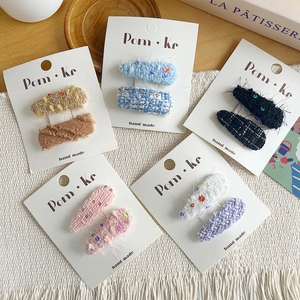 Barrettes à cheveux élégantes en tweed et dentelle en forme de goutte, couleurs variées