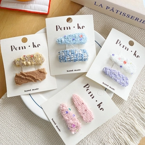 Ensembles de barrettes à cheveux faites à la main en dentelle et tweed colorés