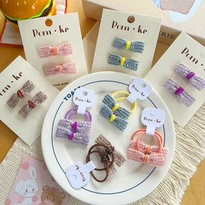 Sweet sequined bow hair tie and clip set in macaron colors for girls' styling