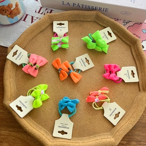 Neon color bow hair ties set with high elasticity and cute knotted ribbon style