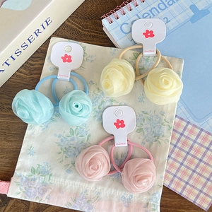 Chouchous en Maille Fleur de Rose pour Enfants Fait à la Main Organza Floral Élastiques Queue de Cheval Accessoires Cheveux