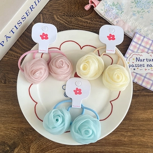 Lot de 6 chouchous fleurs en tulle rose, jaune et bleu aux couleurs pastel douces