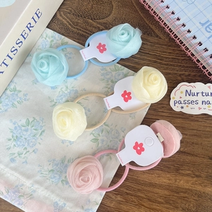 Lot de 3 chouchous à fleurs de rose avec haute élasticité et tissu résille pour filles
