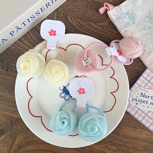 Élastiques à cheveux fleurs de rose en maille douce pour femmes en jaune, rose et bleu