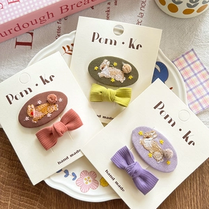 Sweet Fabric Embroidered Rabbit Flower Hairpins Handmade Floral Bowknot Barrette Cute Girls Kids Hair Accessories