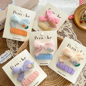 Dulces Pinzas para el Cabello de Tela con Lazo y Bordado de Flores para Niñas Clips Laterales BB Hechos a Mano Colores Macaron
