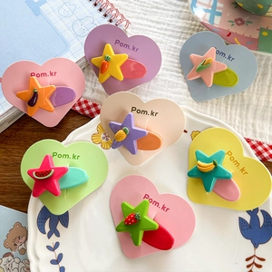 Colorful star hair clips set with cute fruit decorations on heart-shaped cards