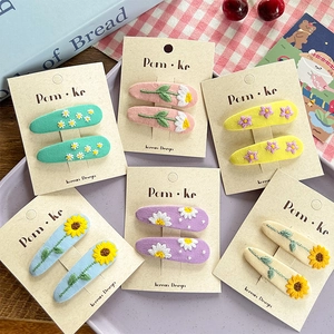 Pinzas de Pelo de Tela con Bordado Floral Estilo Coreano Dulce Girasol Margarita Clips BB para Niñas Niños Accesorios