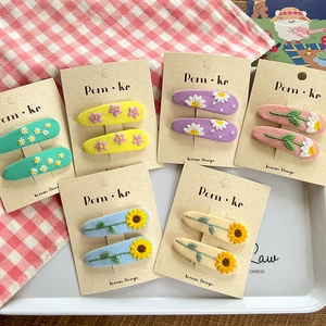 Lindas pinzas para el cabello coreanas de tela pastel con bordados de margaritas