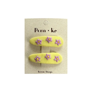 Lindas pinzas para el cabello de tela amarilla con flores bordadas, set de 2 piezas