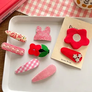 Lot de barrettes à cheveux en tissu coréen avec lapin mignon et motifs de fleurs roses