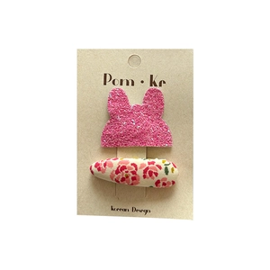 Barrettes à cheveux style coréen mignonnes avec oreilles de lapin et tissu floral