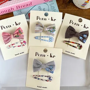 Sweet bow hair clips set with embroidery and plaid patterns for women and kids