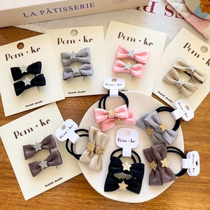 Barrettes et Élastiques à Cheveux Faits Main en Tissu avec Nœud et Étoile pour Filles Accessoires de Cheveux Style Coréen pour École Fête