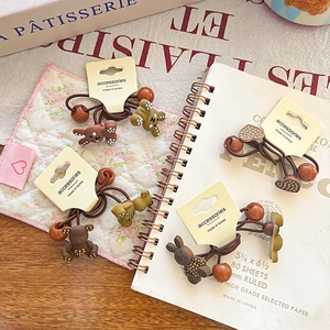 Elastic bear and heart hair ties set in warm brown tones for children and girls