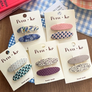 Korean Style Floral Fabric Wrapped Snap Hair Clips Vintage Polka Dot Heart Pattern Oval Hair Pins Women Girls Jewelry
