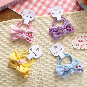 Lot de 4 élastiques à cheveux mignons brodés de cerises pour filles en couleurs pastel