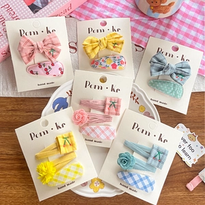 Cute Kids Hair Clips Floral Plaid Bowknot Barrettes Cherry Embroidery Fabric Hairpins Handmade Korean Style Hair Accessories For Girls
