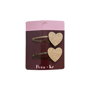 Barrettes à cheveux pailletées dorées en forme de cœur pour filles sur carte rose