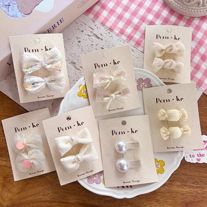 Sweet Korean Style Kids Hair Clips Creamy Artificial Pearl Bow Lace Mesh Floral Pattern Handmade Fabric Barrettes Hair Accessories