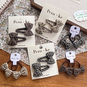 Handmade Korean Style Plaid Bow Fabric Hair Ties And Hair Clips For Kids Girls Classic Plaid Pattern Hair Accessories