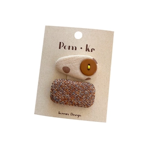 Cute Korean style plaid and polka dot fabric BB hair clips with button detail for kids